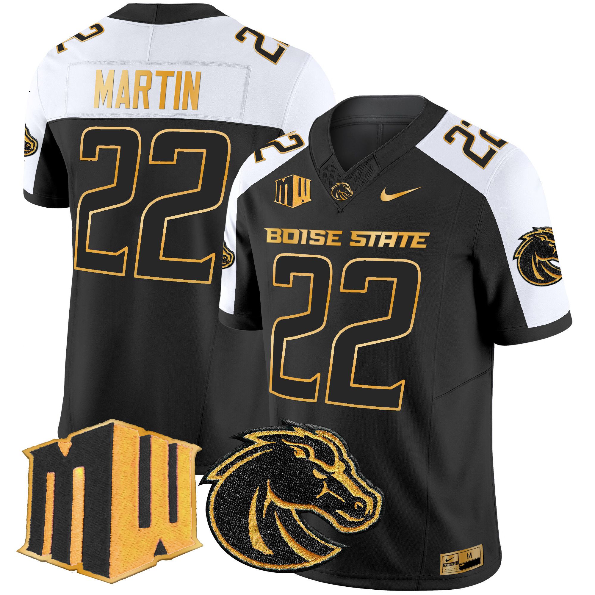 Men Boise State Broncos #22 Martin Black Nike 2024 Gold Vapor Limited NCAA Jersey style 2